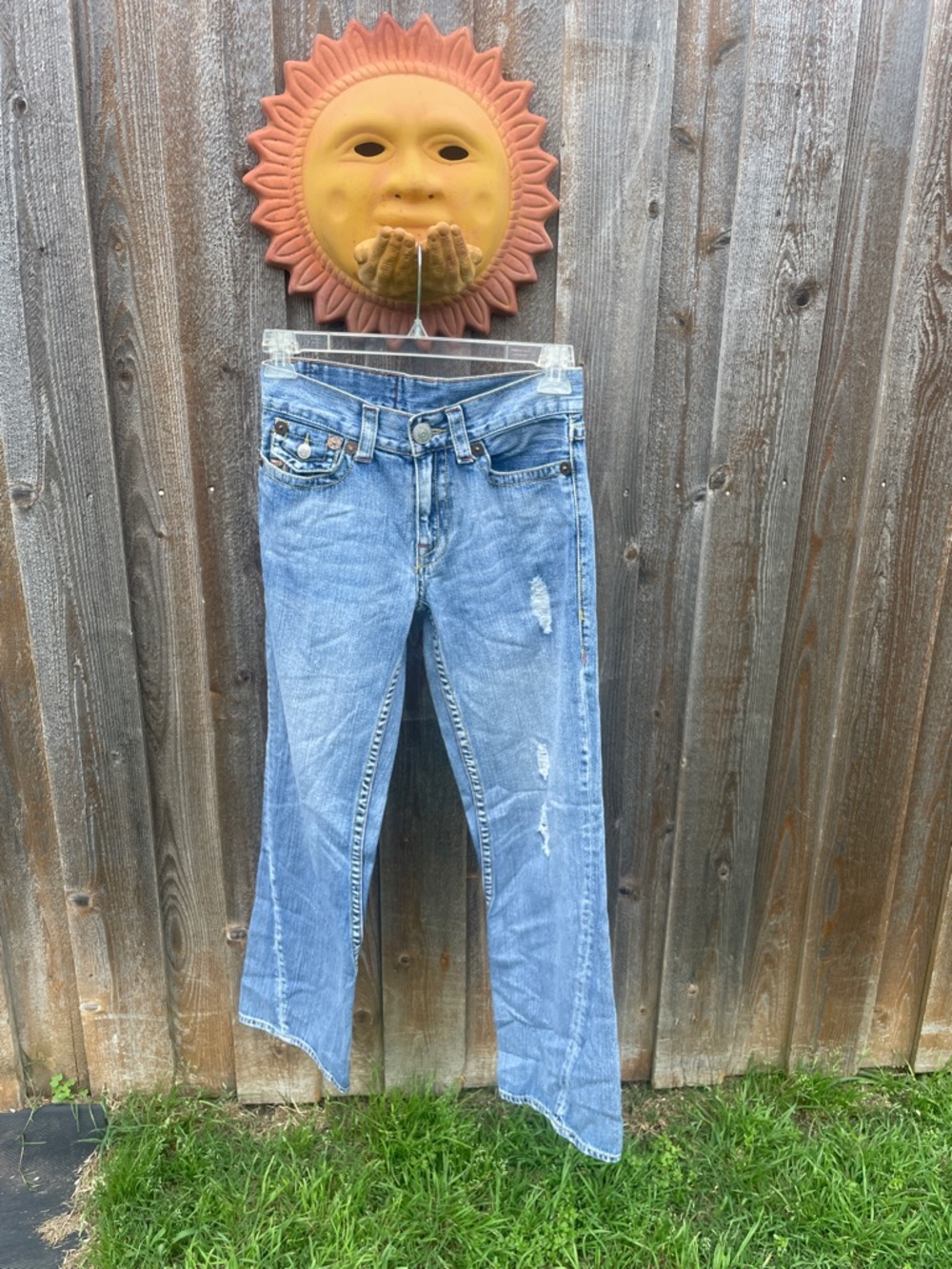 True Religion Light Blue Distressed Wide-Leg Jeans